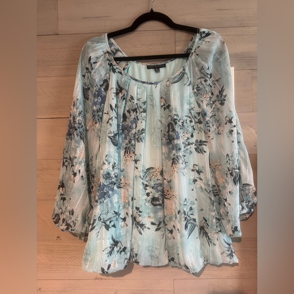 Sara Michelle Tops - Sara Michelle Light Blue Floral Blouse